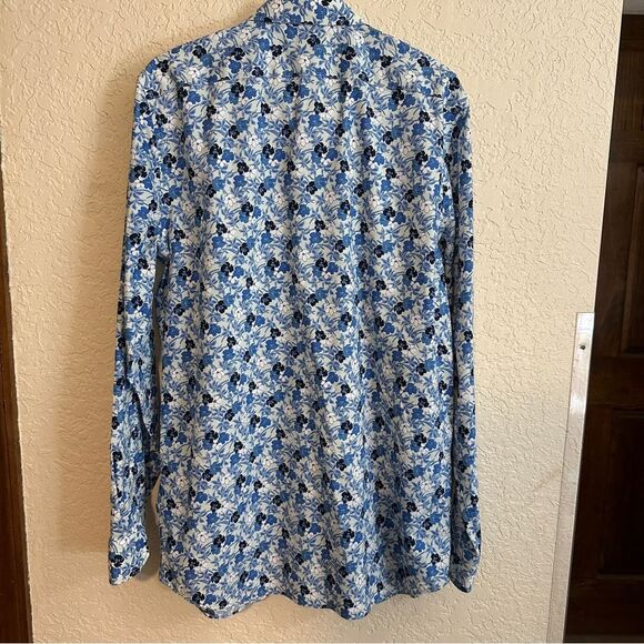Banana Republic Slim Non-Iron  Blue Floral Cotton Men's Long Sleeve Shirt Large‎ - Picture 3 of 10